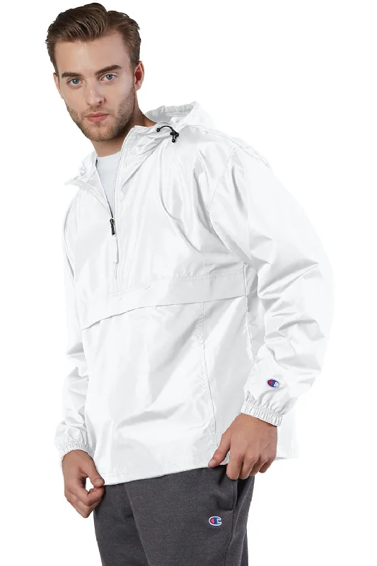 Champion Mens Packable Wind & Water Resistant Anorak 1/4 Zip Hooded Jacket - White