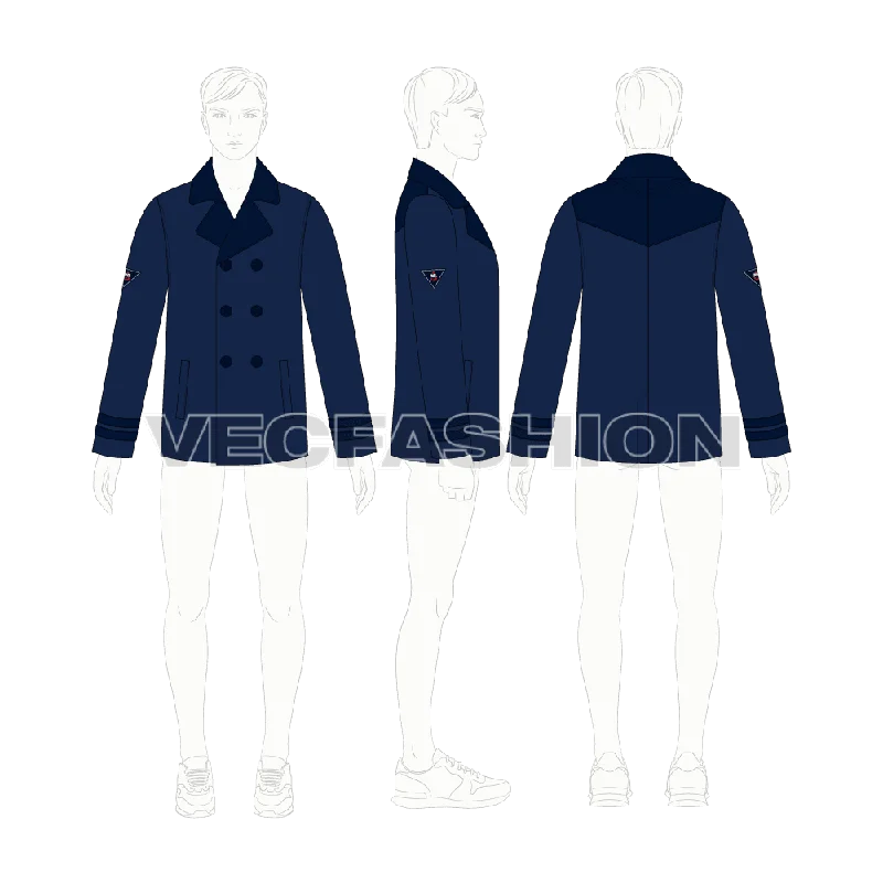 Mens Classic Navy Blue Pea Vector Coat