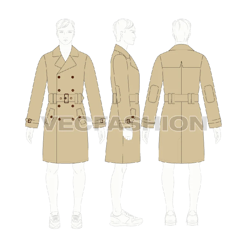 Mens Classic Trench Coat Vector Template