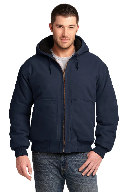 CornerStone Mens Duck Cloth Full Zip Hooded Jacket - Navy Blue