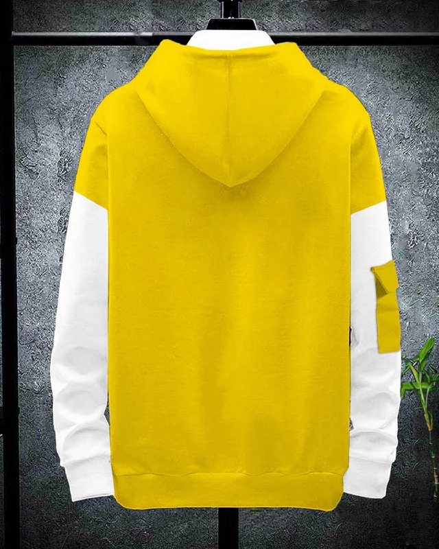 Full Sleeve Color Block Men Yellow White Sweatshirt