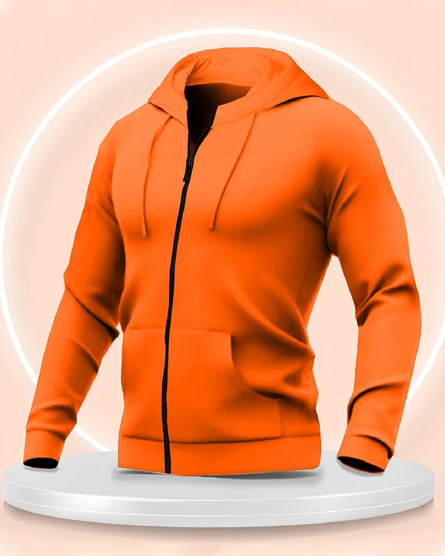 Full Sleeve Fleece Orange Color Plain Jacket