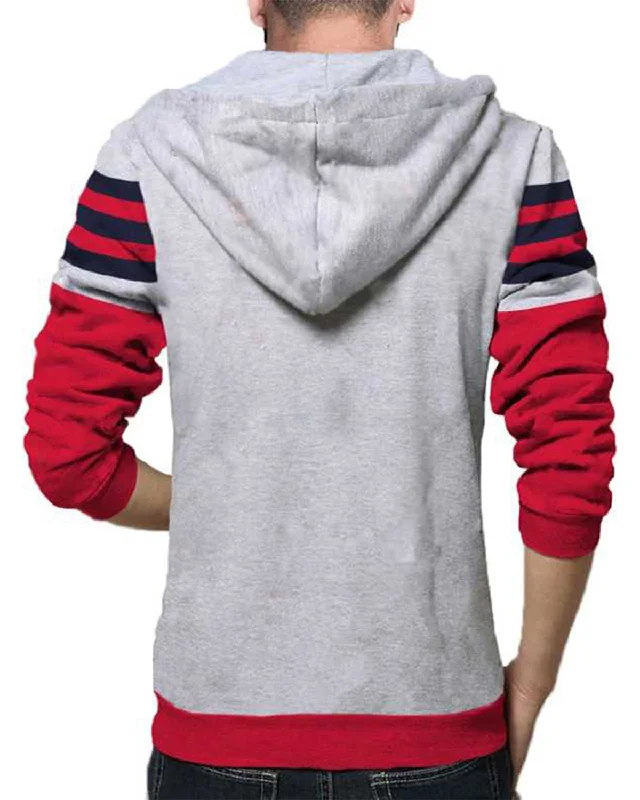 Red Grey Striped Men Hooded Jacket