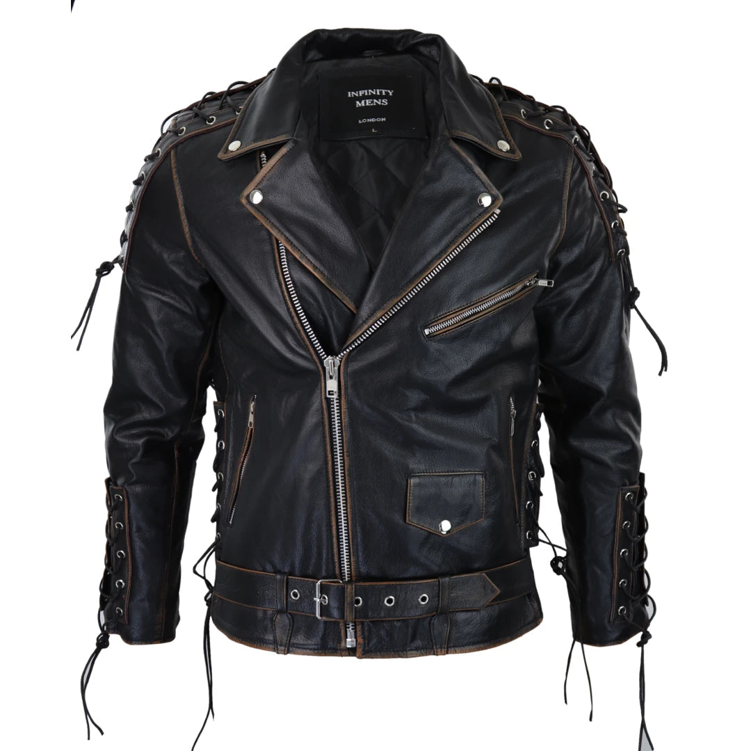 Men's Live To Ride Cow Hide Leather Jacket Original Cross Zip Brando Biker Motorcycle