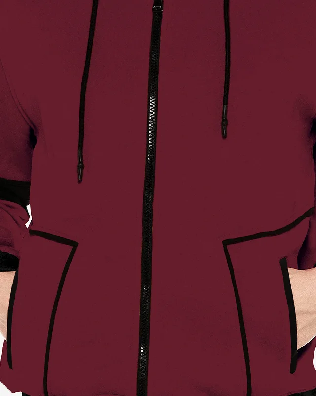 Maroon Black Contrast Men Hooded Jacket