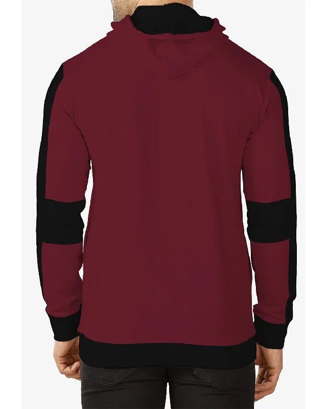 Maroon Black Contrast Men Hooded Jacket