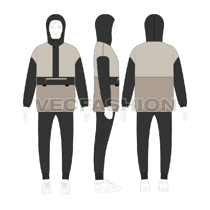 Men Oversized Jacket Vector Flat Sketch