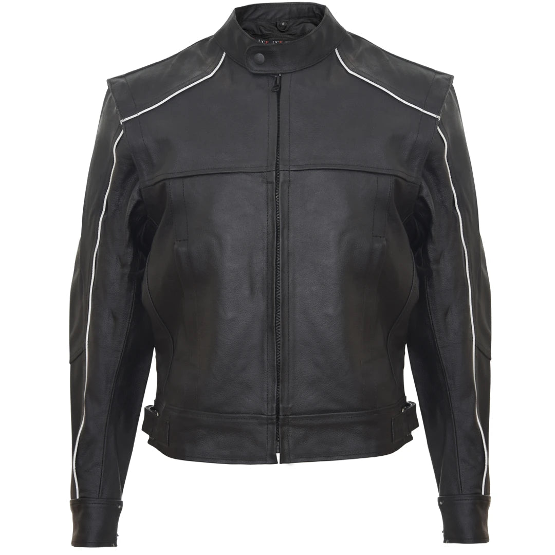 Men's Motorcycle Black Leather Hide Motorbike Jacket Zipped Nehru