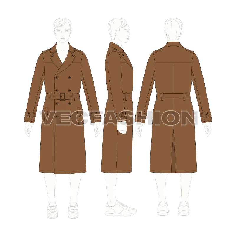 Mens Classic Trench Coat Vector Sketch