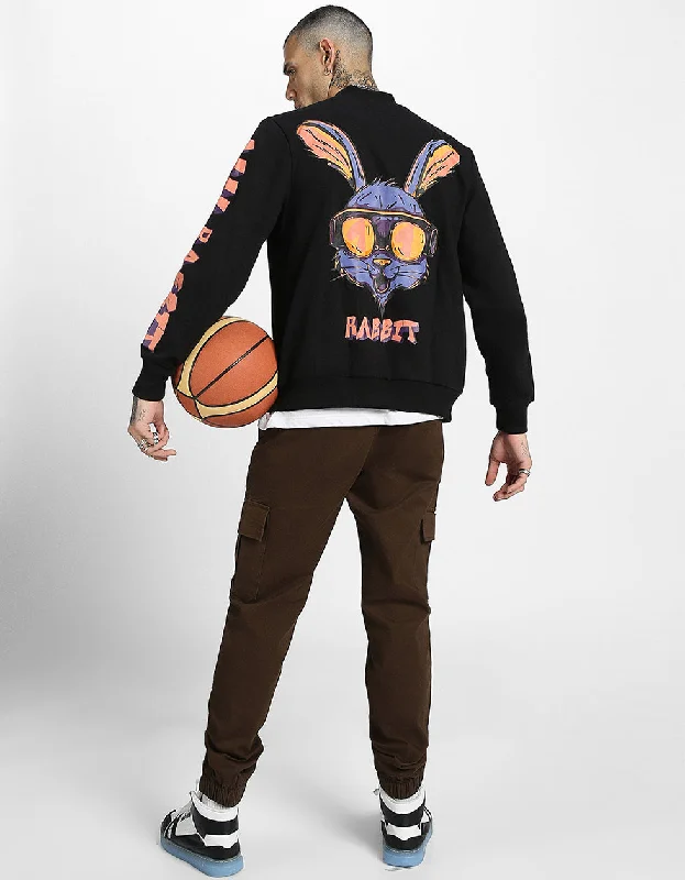 Rabbit Black Back Graphic Printed Jacket