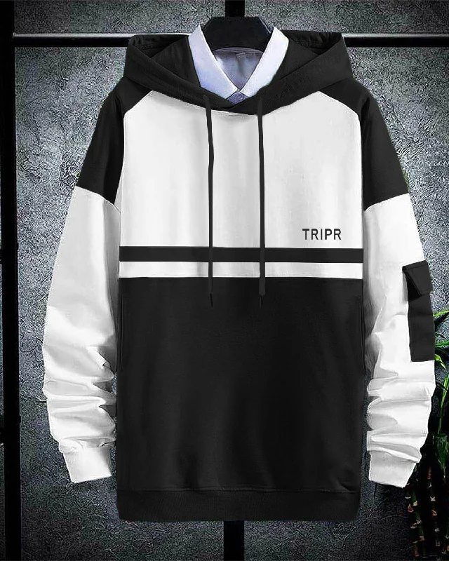 mens hooded black white sweatshirt