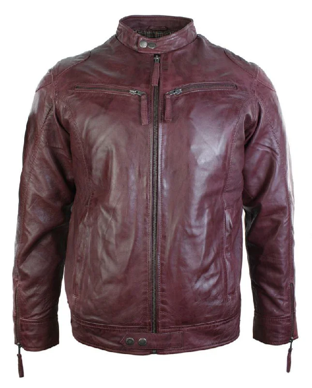 Men's Distressed Brown Wine Leather Jacket Biker