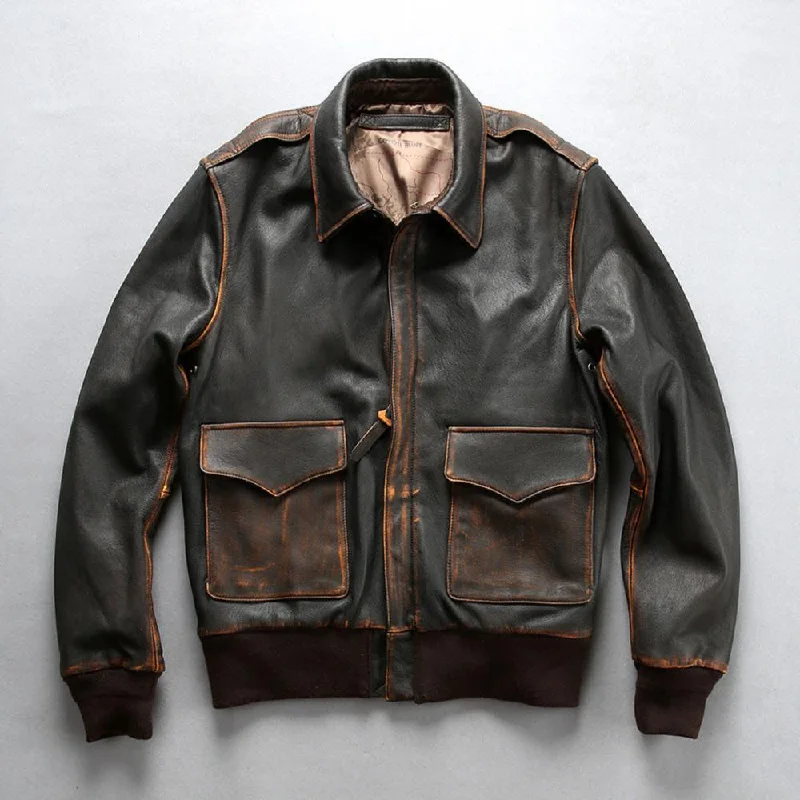 Men's Washed Goatskin A2 Pilot Jacket