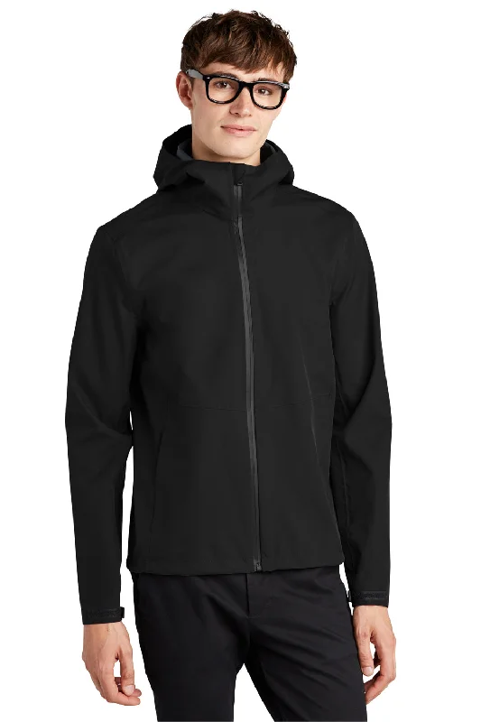 Mercer+Mettle Mens Waterproof Full Zip Hooded Rain Jacket - Deep Black