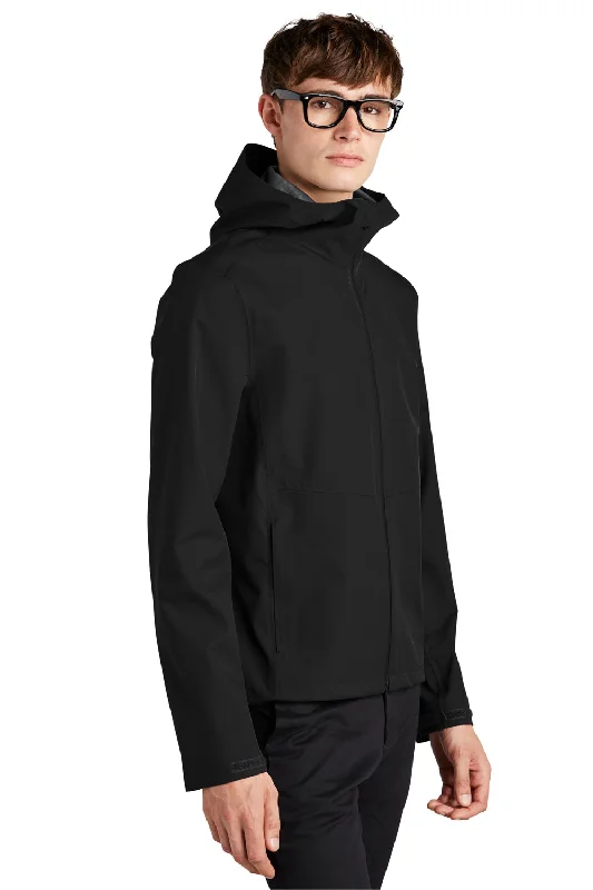 Mercer+Mettle Mens Waterproof Full Zip Hooded Rain Jacket - Deep Black