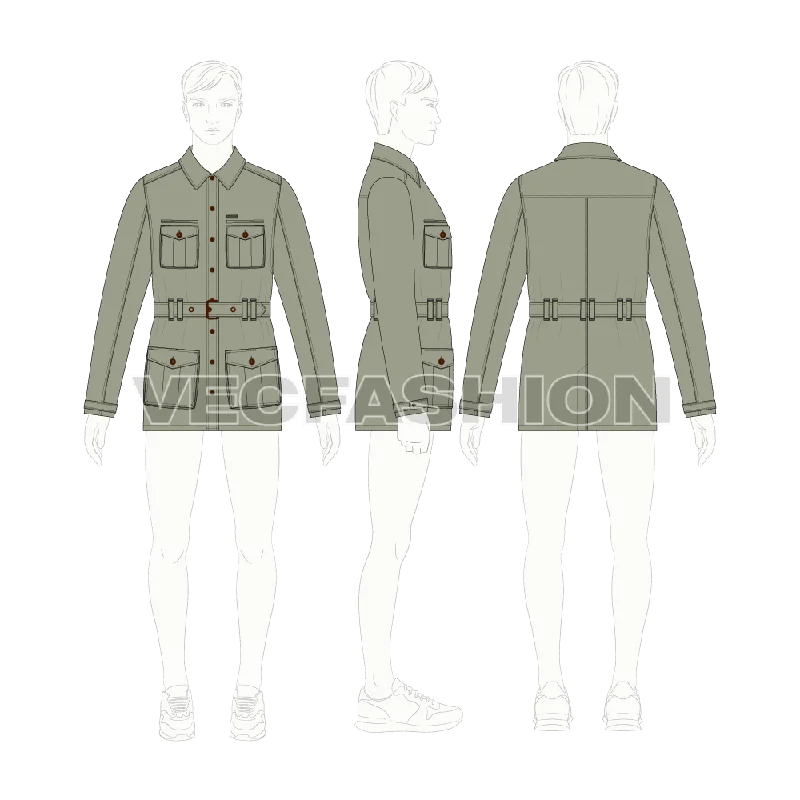 Mens Military Green Field Jacket Template