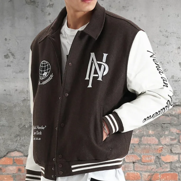 NENA & PASADENA Mens Facade Varsity Jacket - After Dark