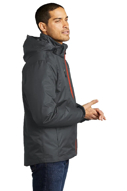 Port Authority Mens Vortex 3-in-1 Waterproof Full Zip Hooded Jacket - Magnet Grey/Orange