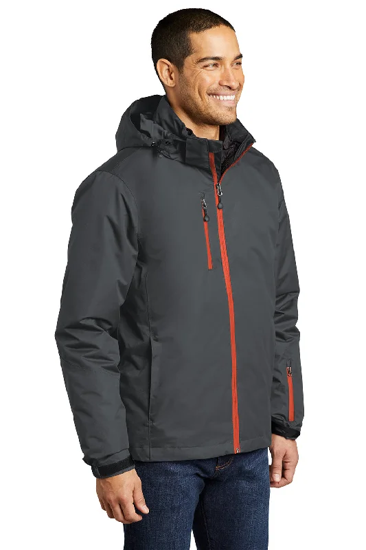 Port Authority Mens Vortex 3-in-1 Waterproof Full Zip Hooded Jacket - Magnet Grey/Orange