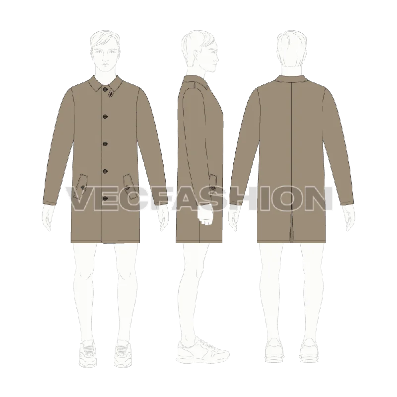 Mens Rain Coat or Mackintosh Coat Vector Template