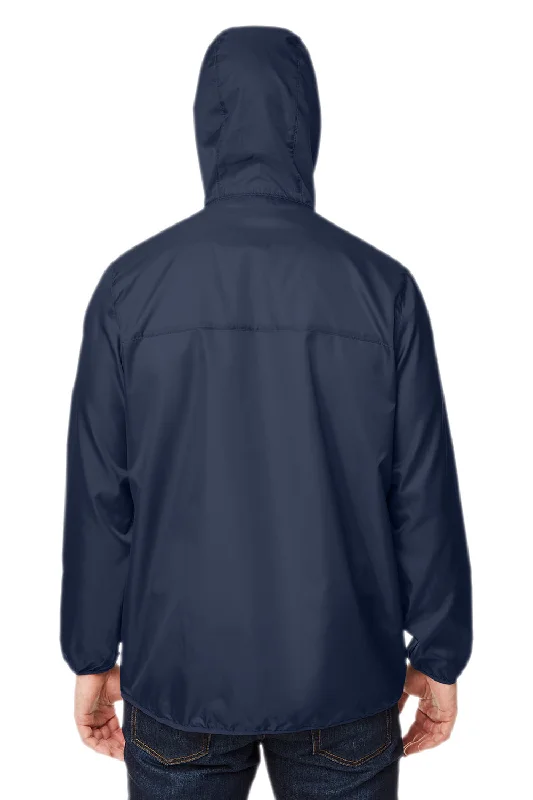 Team 365 Mens Zone Protect Water Resistant Hooded Packable Hooded 1/4 Zip Anorak Jacket - Dark Navy Blue