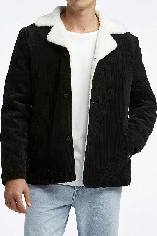 WRANGLER Mens Bakers Sherpa Cord Coat Black Cord