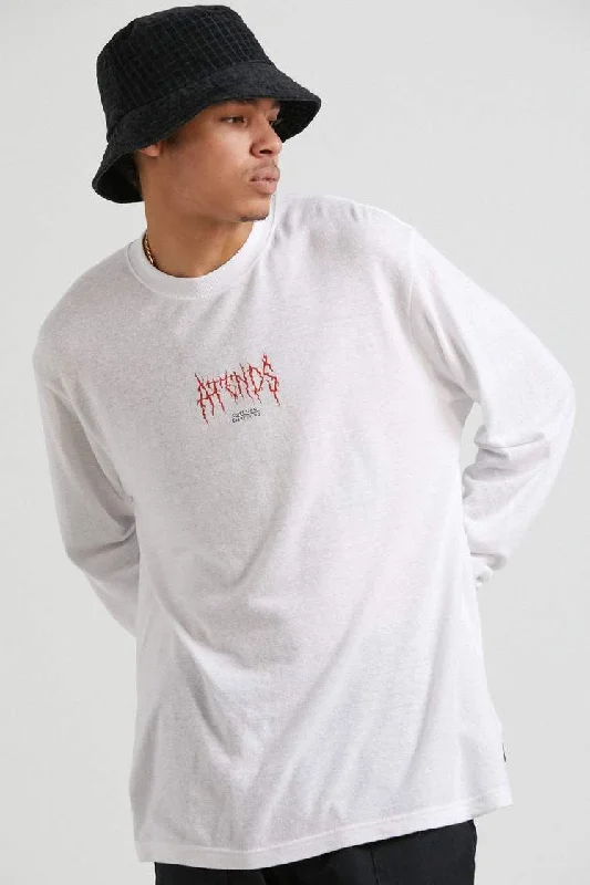 AFENDS MENS Other Days - Hemp Retro Fit Long Sleeve T Shirt - White