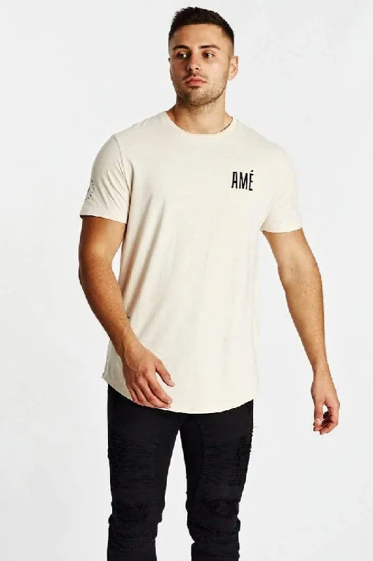 AMERICAIN Mens A La Fin Dual Curved Hem Tee - Sand