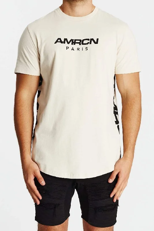 AMERICAIN Mens Le Million Dual Curved Hem Tee Shirt - Sand