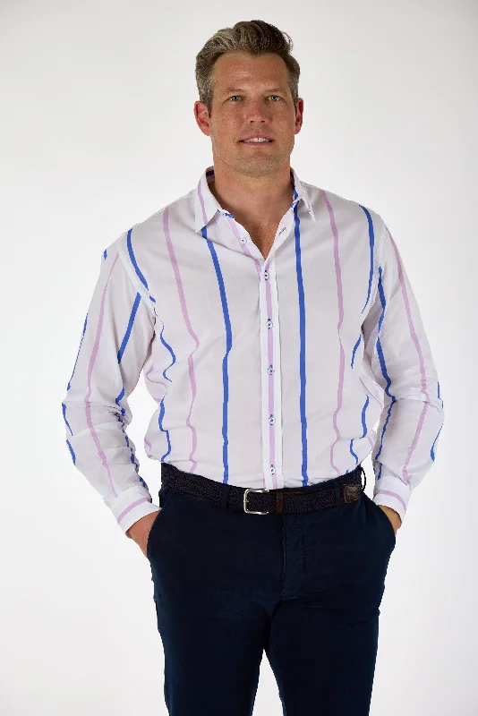 Gun Hill Mens Wilberforce shirt - White with Blue and pink stripe