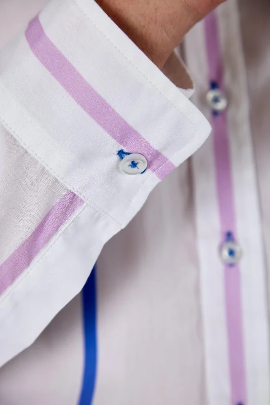 Gun Hill Mens Wilberforce shirt - White with Blue and pink stripe