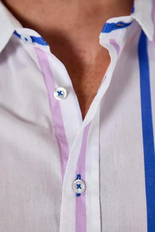 Gun Hill Mens Wilberforce shirt - White with Blue and pink stripe