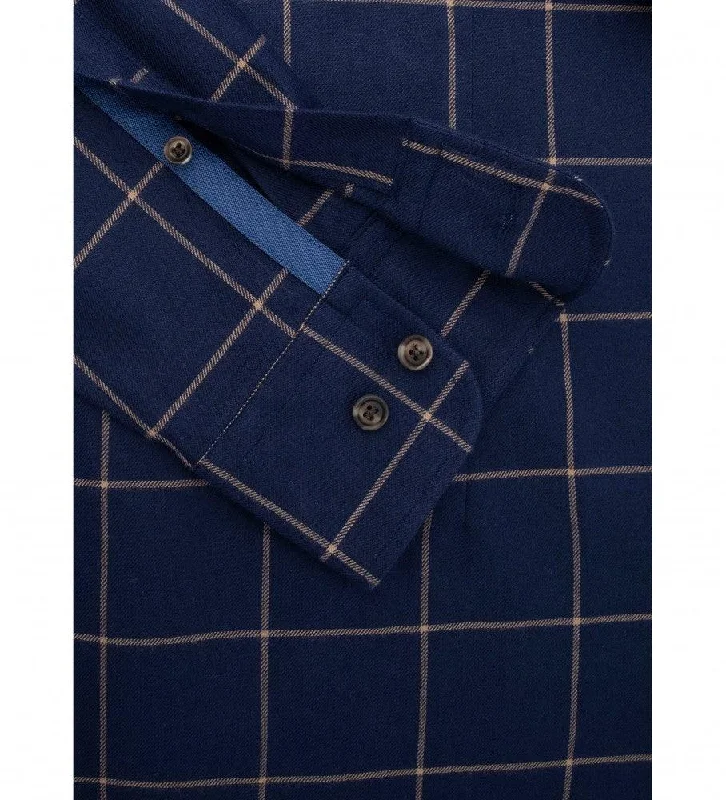 Hackett Mens Flannel windowpane shirt - Navy