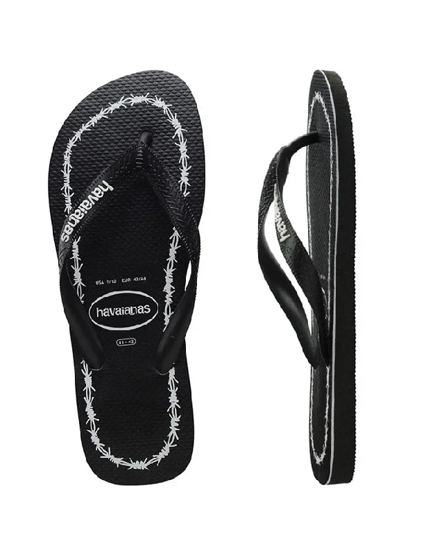 HAVAIANAS Top Print Goodvibez (Barbed Wire) Thongs - Black/White Male