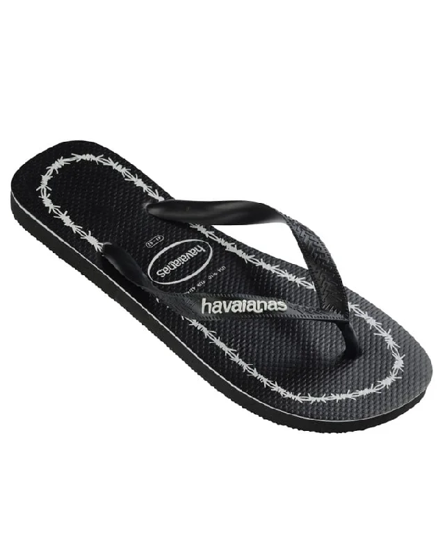 HAVAIANAS Top Print Goodvibez (Barbed Wire) Thongs - Black/White Male