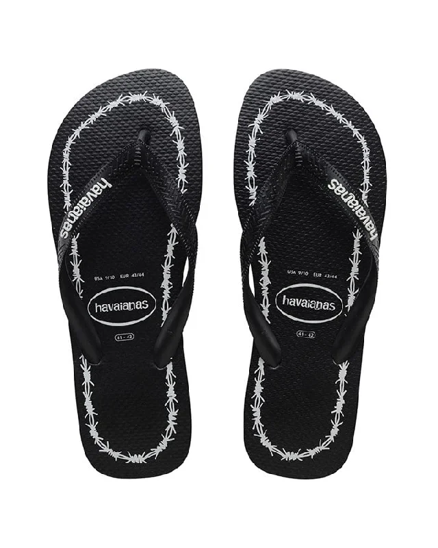 HAVAIANAS Top Print Goodvibez (Barbed Wire) Thongs - Black/White Male