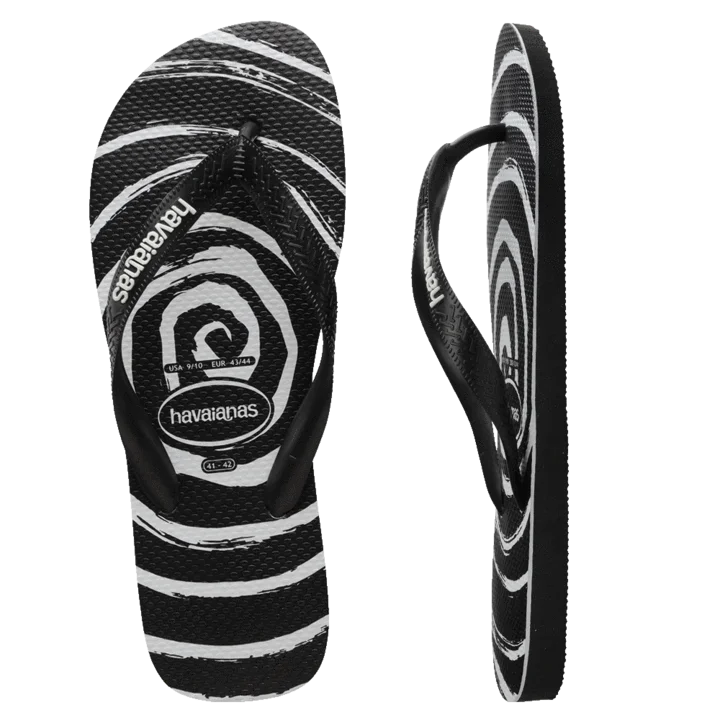 HAVAIANAS Top Print Whirl Thongs  - Black White Male