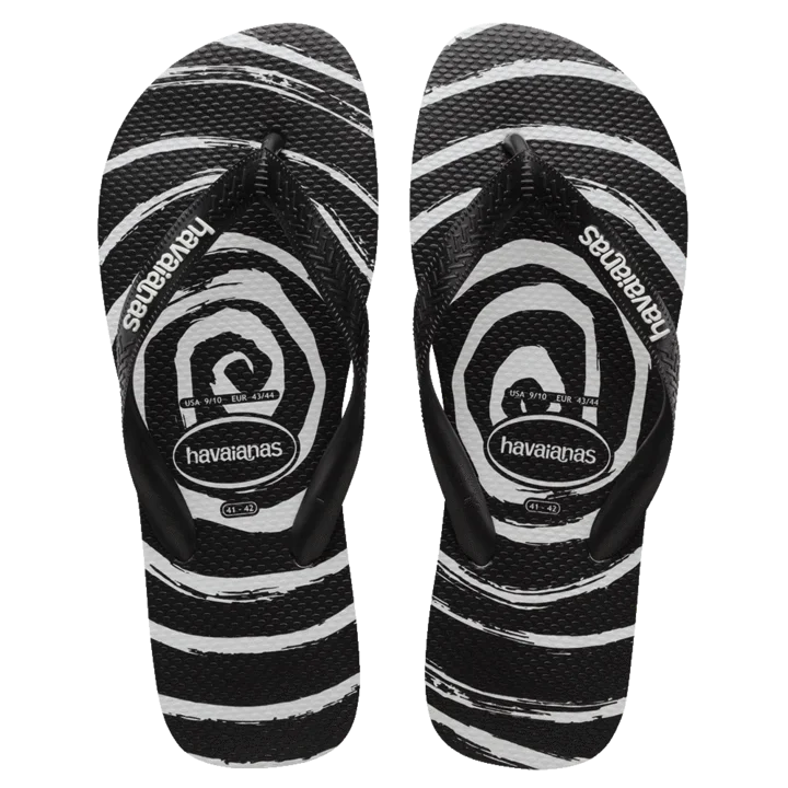 HAVAIANAS Top Print Whirl Thongs  - Black White Male