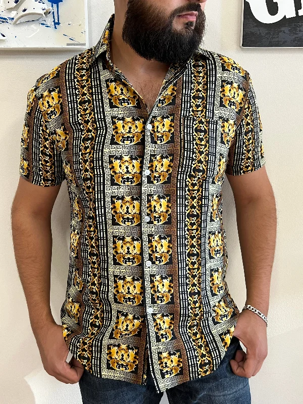 Men's Italian Print Short Sleeve Shirt - D481