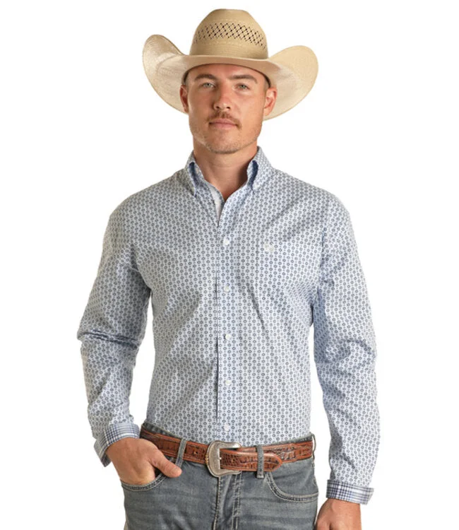 Panhandle Men's Powder Blue Long Sleeve Button up Stretch Western Shirt