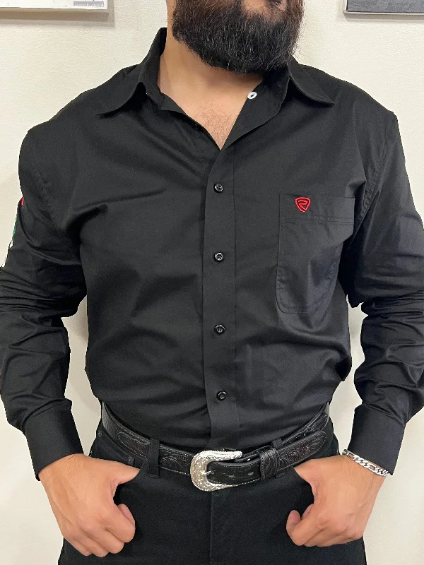 Rock and Roll MEXICO Button Up Long Sleeve Shirt - Black