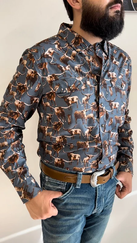 TEK WESTERN SLIM FIT LONGHORN RIPSTOP LONG SLEEVE SNAP SHIRT