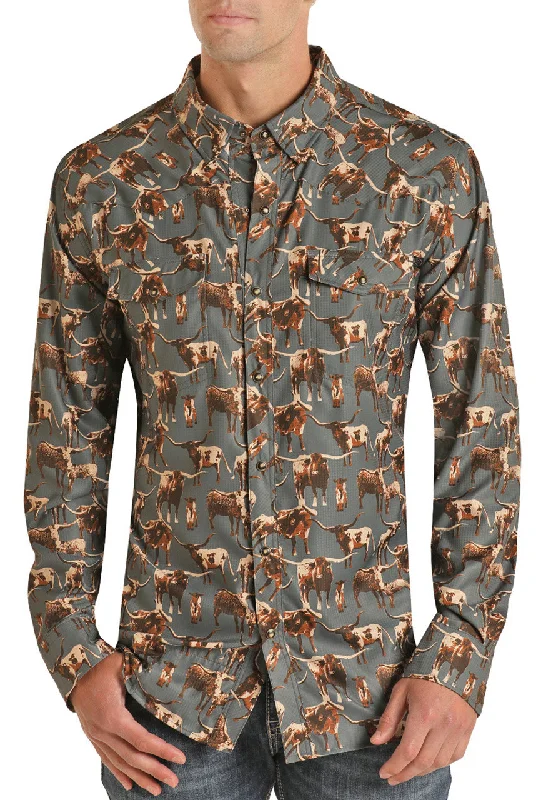 TEK WESTERN SLIM FIT LONGHORN RIPSTOP LONG SLEEVE SNAP SHIRT