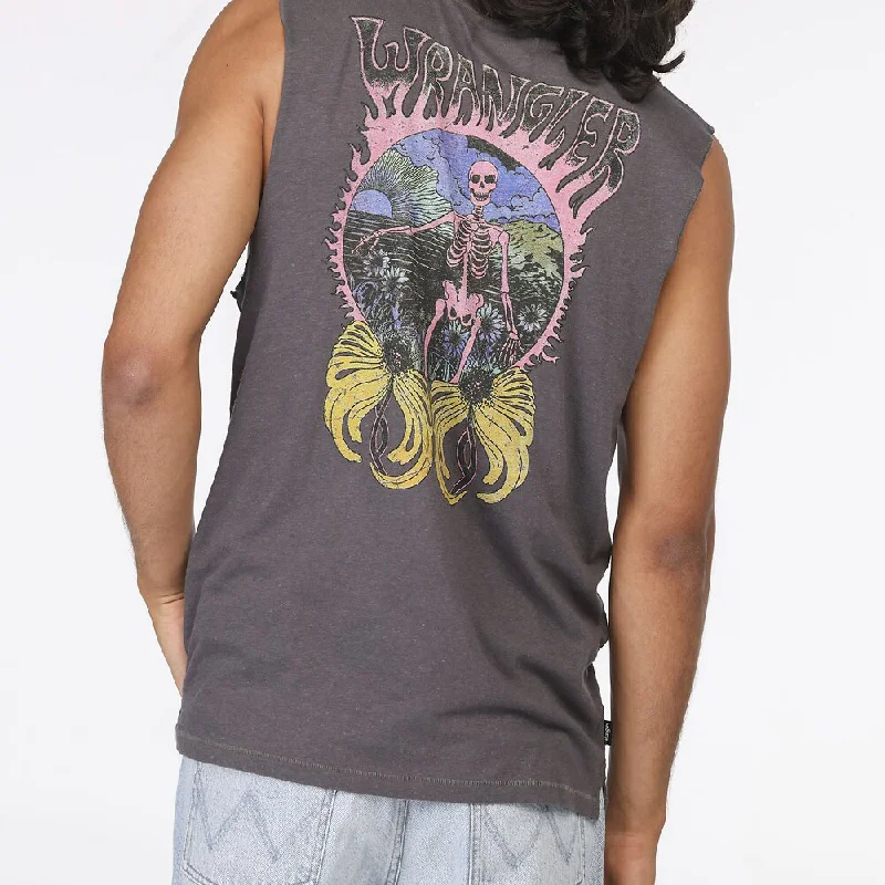 WRANGLER Mens Floral Bones Hemp Muscle Tee Shirt - Slate