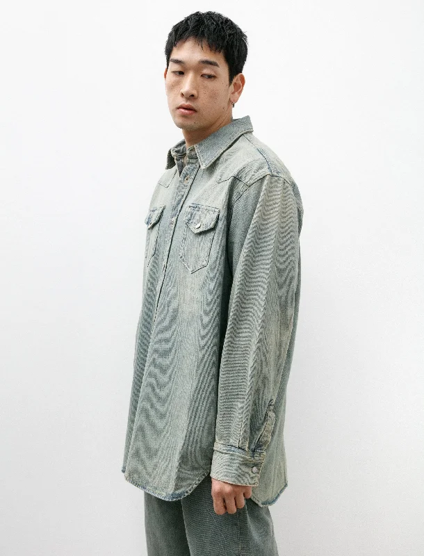 Relaxed Fit Denim Shirt Blue Beige