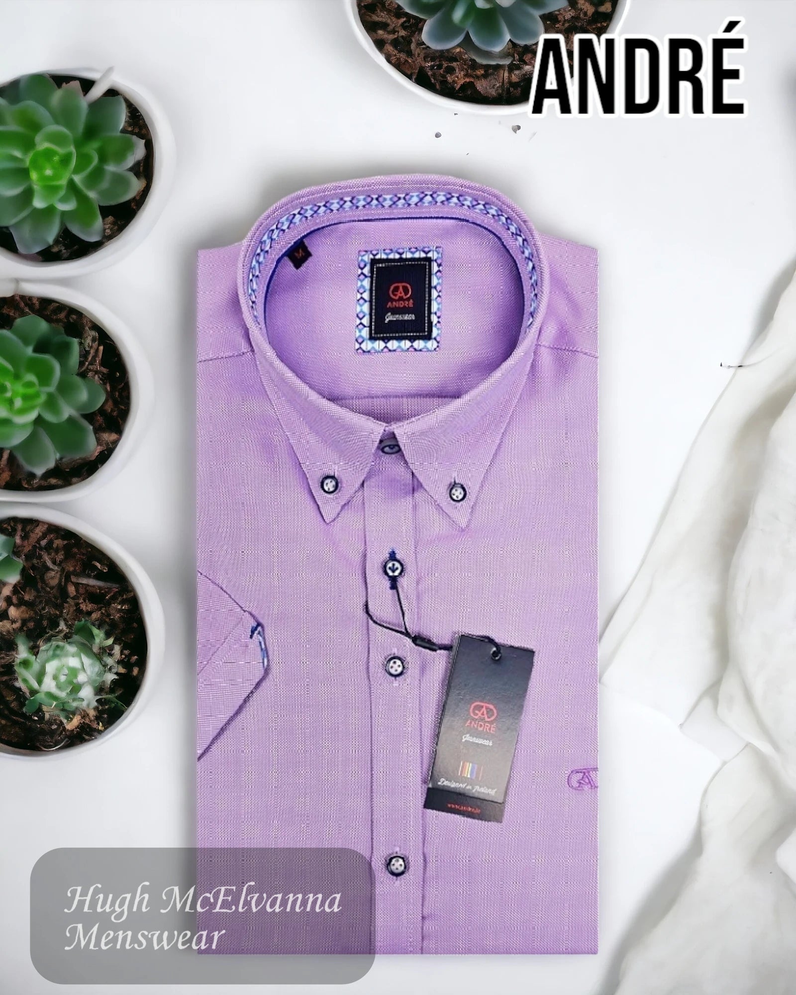 Andre LIFFEY Lilac Short Sleeve Shirt