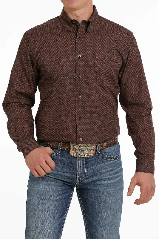 Cinch Men's Brown Geo Print Button Long Sleeve Western Shirt MTW1347033