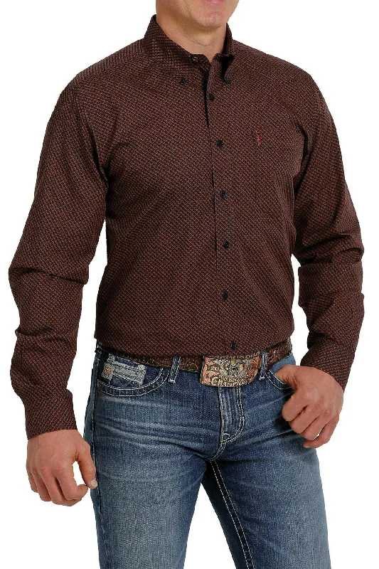 Cinch Men's Brown Geo Print Button Long Sleeve Western Shirt MTW1347033