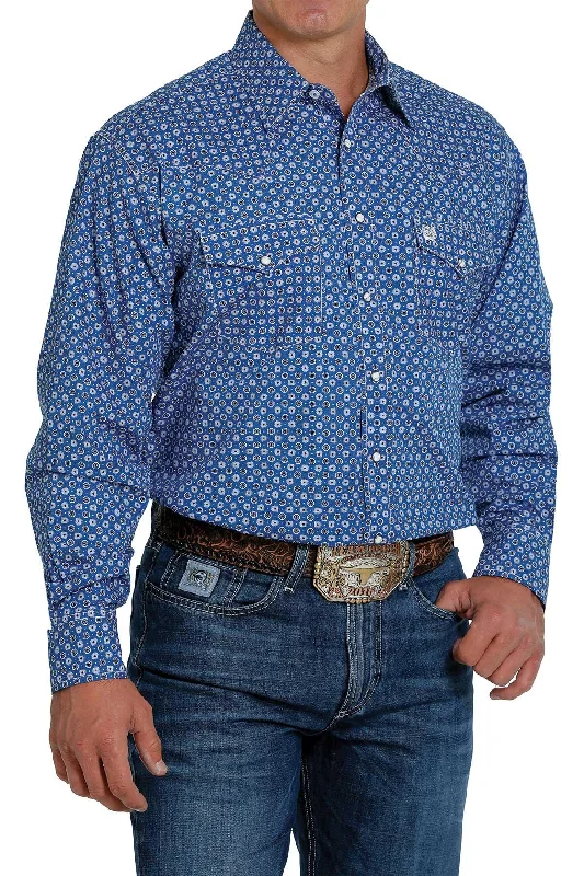 Cinch Men's Blue Geo Print Button Long Sleeve Western Shirt MTW1682039