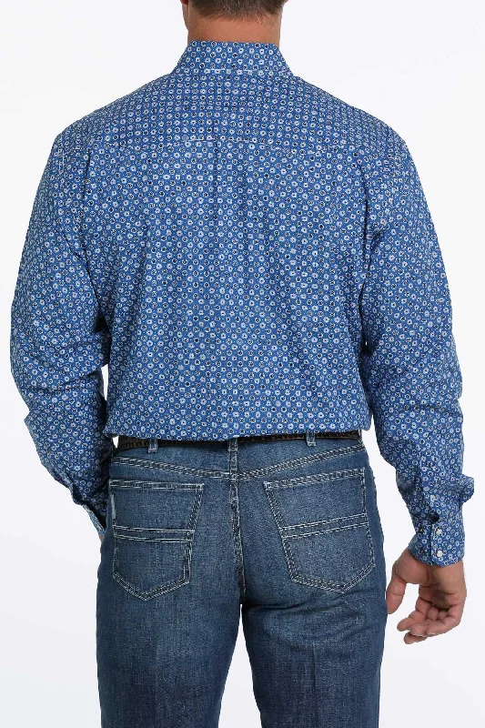 Cinch Men's Blue Geo Print Button Long Sleeve Western Shirt MTW1682039